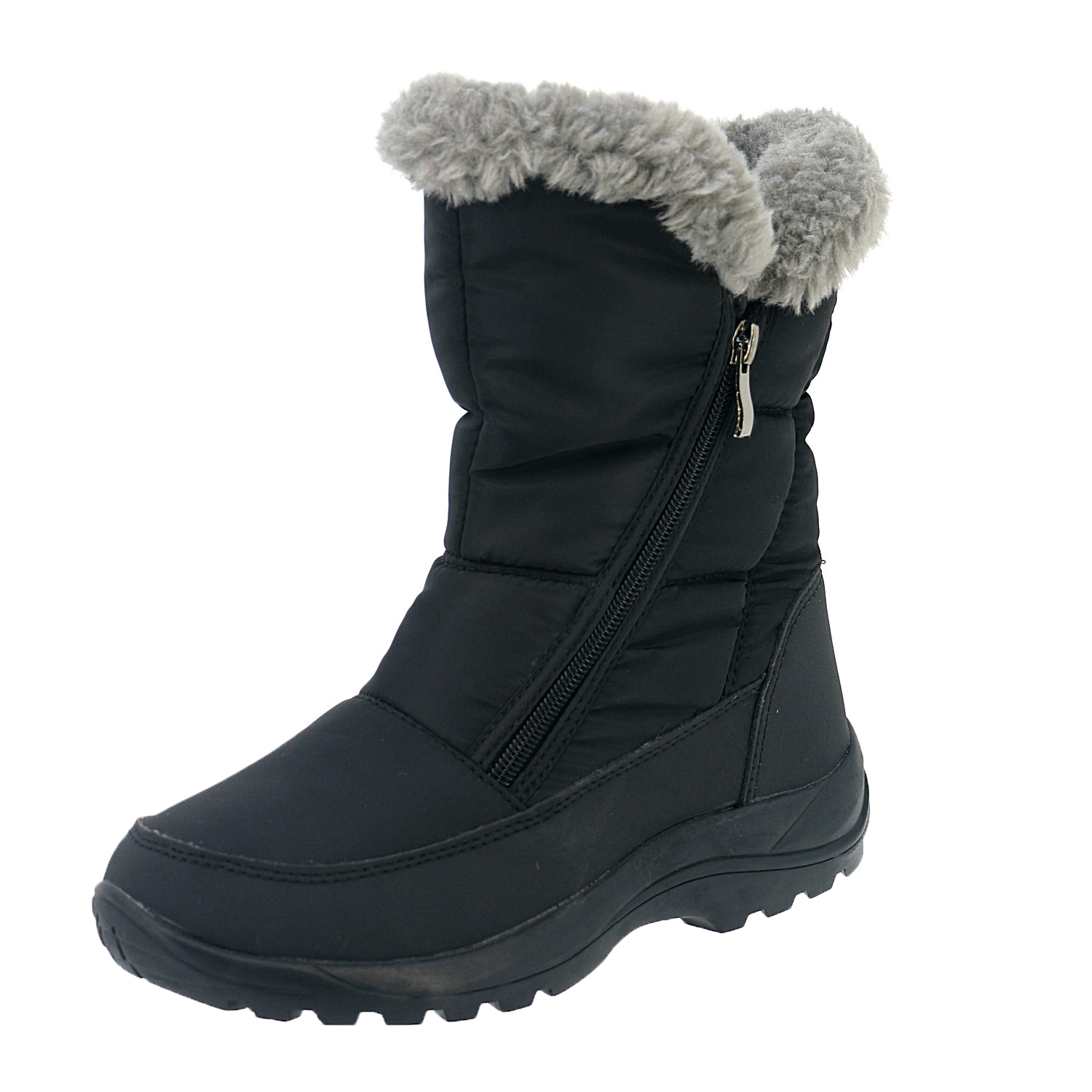 Womens Memory Foam Twin Zip Opening Nylon Waterproof Thick Faux Fur Lined Winter Rain Snow Boots