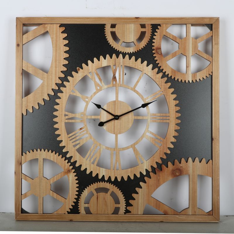 East-Wall Square Gear Wall Clock Industrial Wooden Clock EA13364S