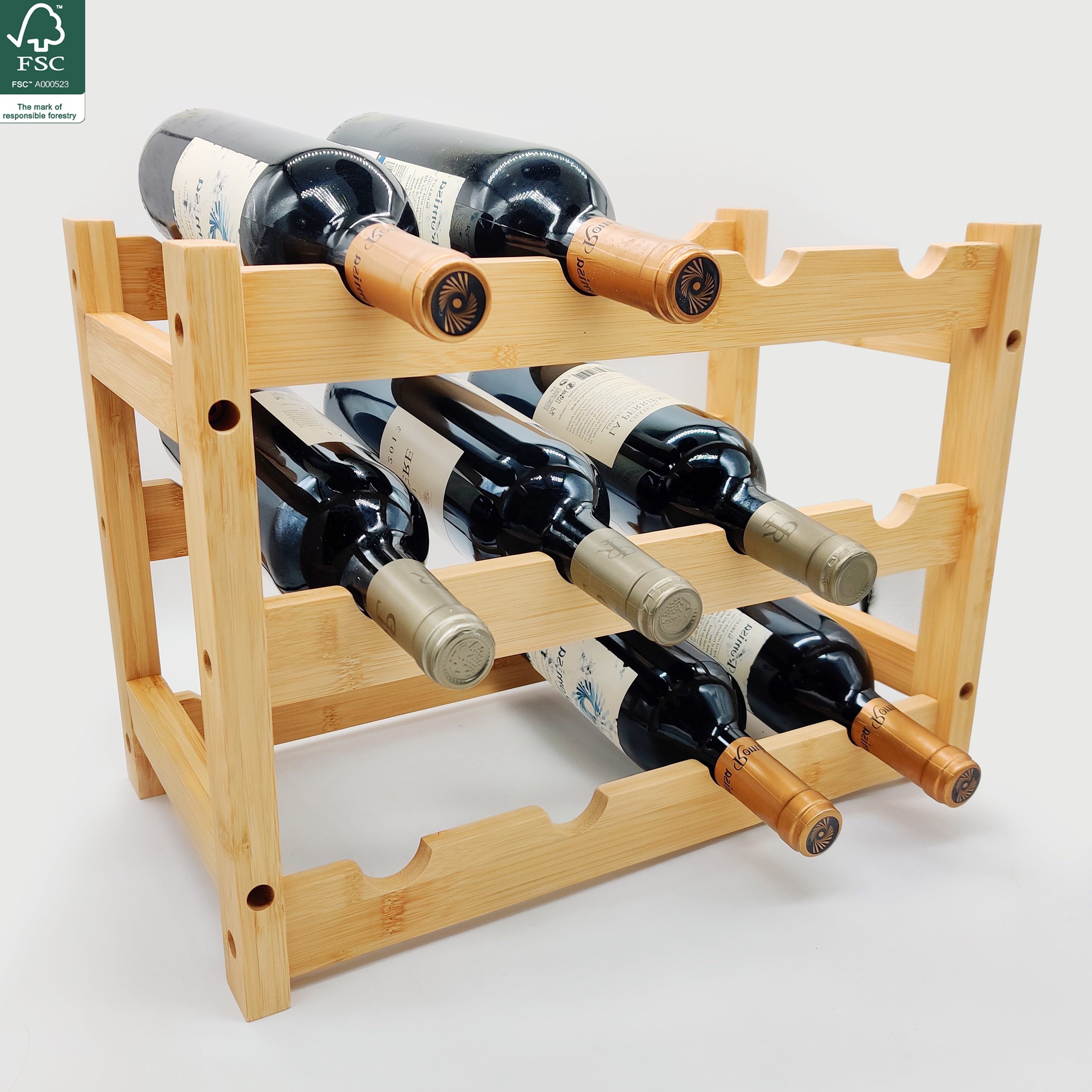 Hot sells Wholesale 12-Bottle Natural Bamboo Wine Rack wooden wine rack