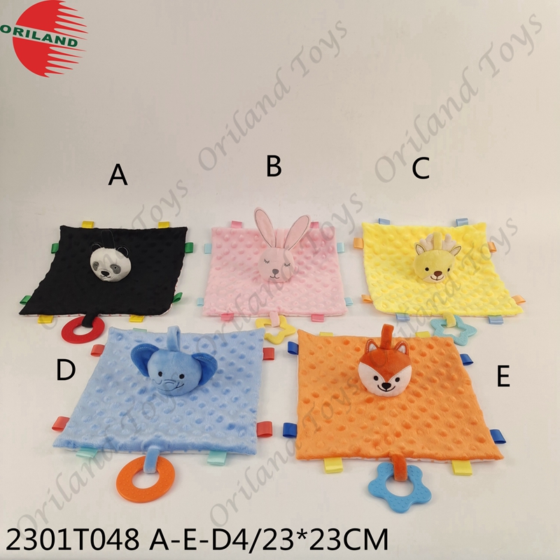 Baby soft plush animal comforter toy security blanket with teethers