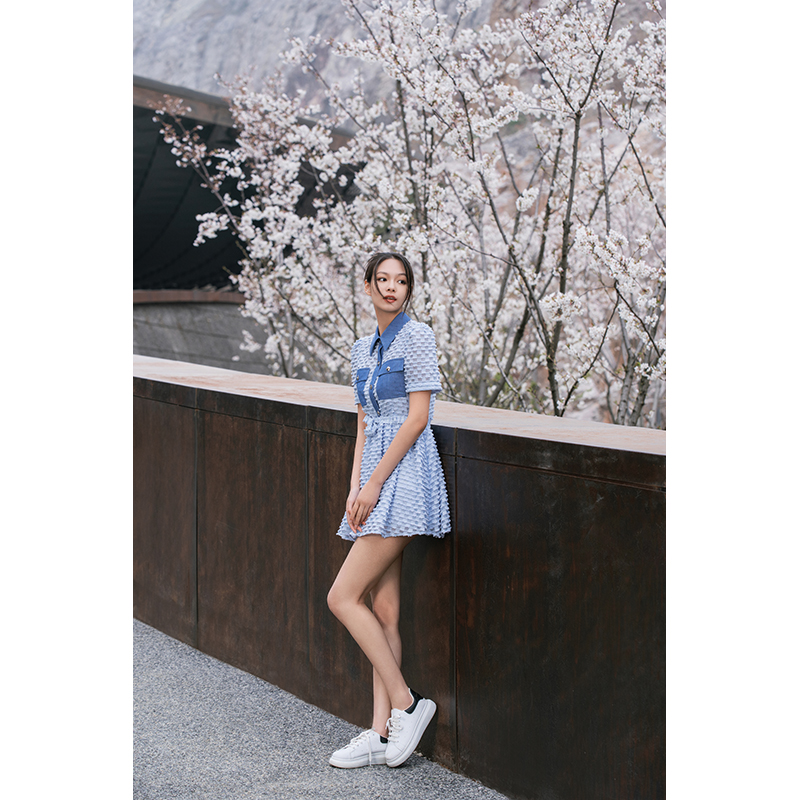 Sky blue minimalist casual shirt dress