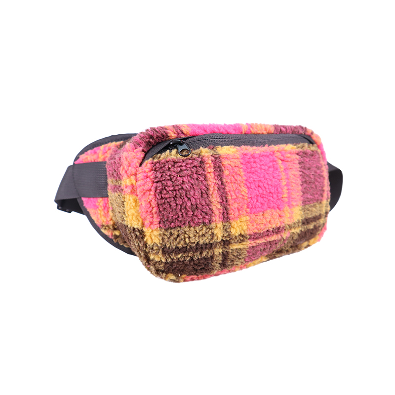 Check teddy fur fabric multi functional belt purse,chest purse