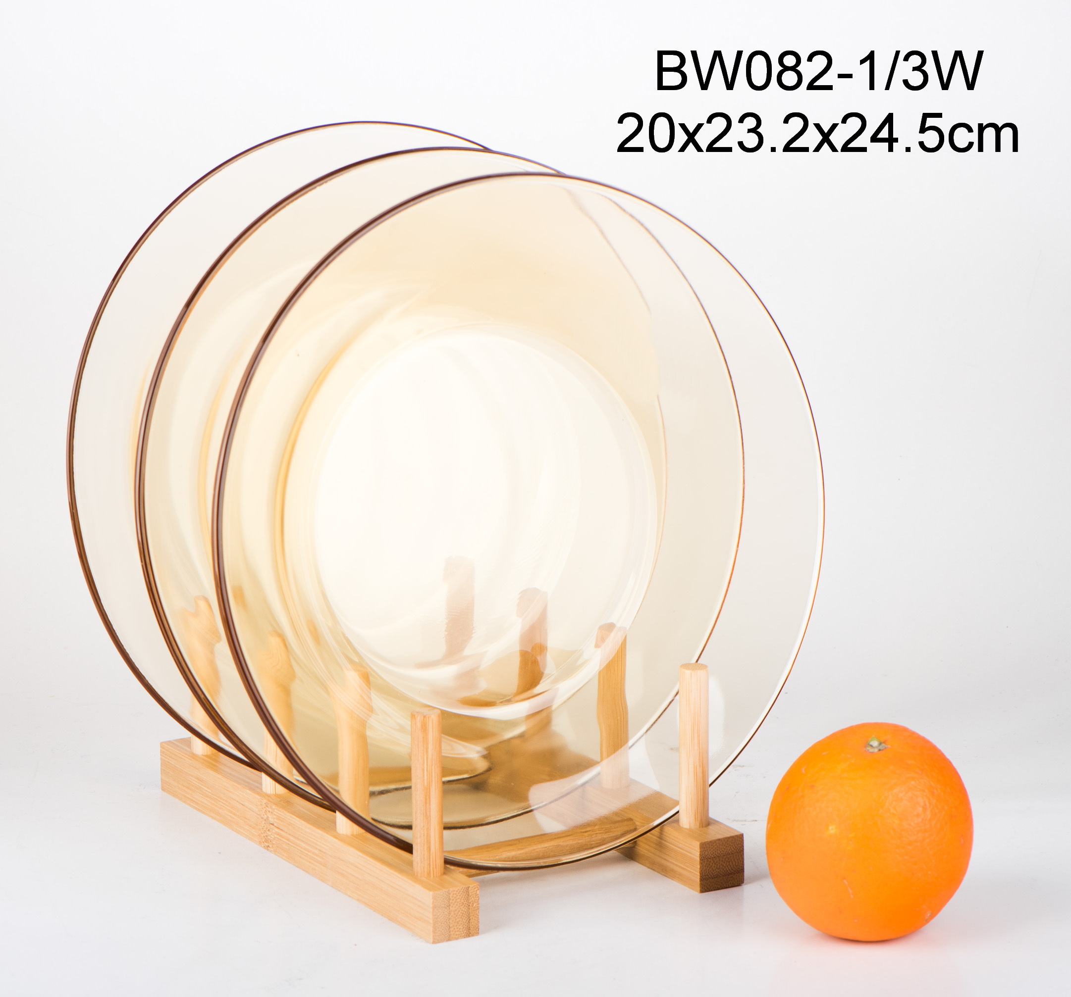 3pcs glass plates with wooden rack