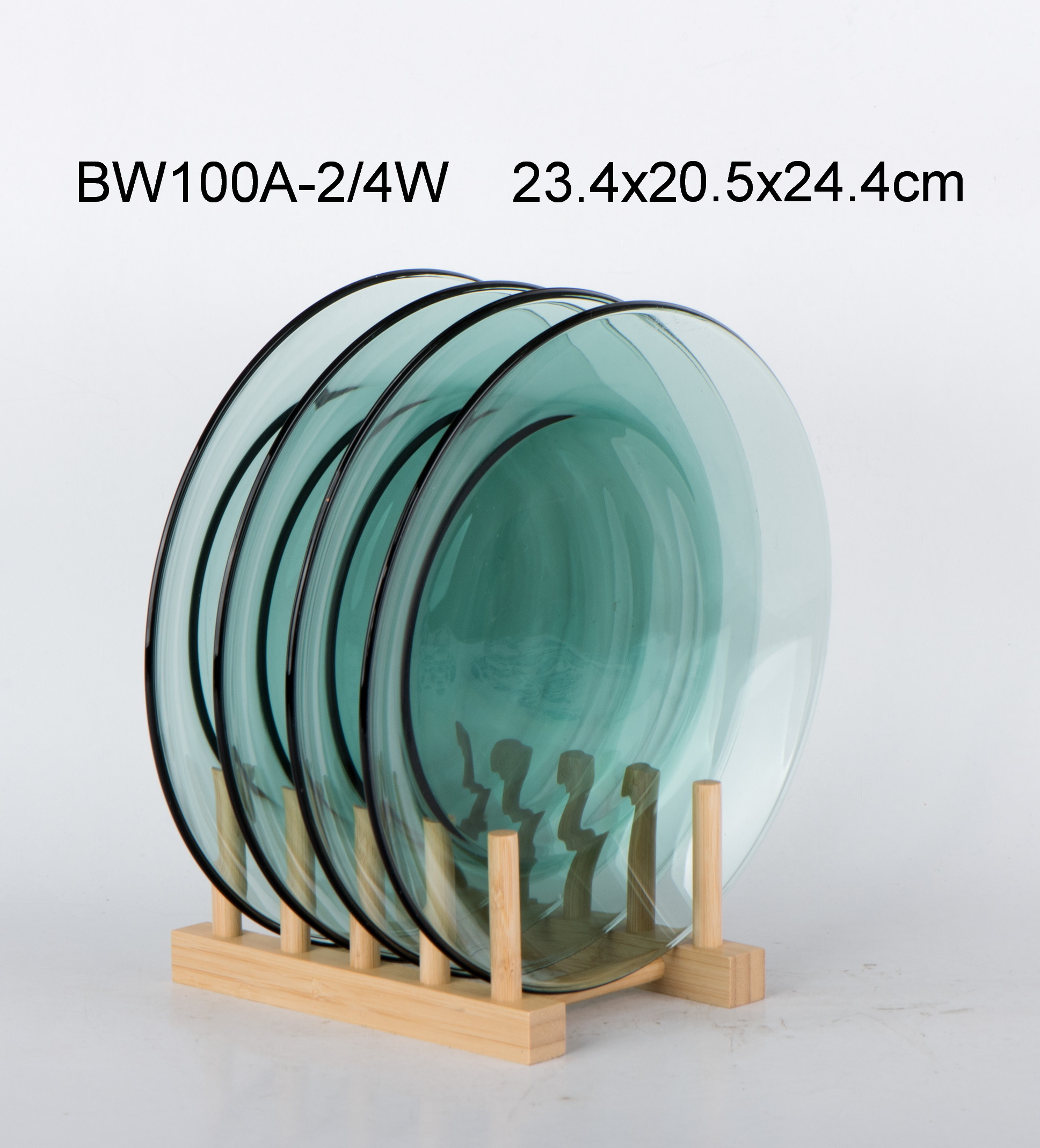 4pcs color glass plates with wooden rack