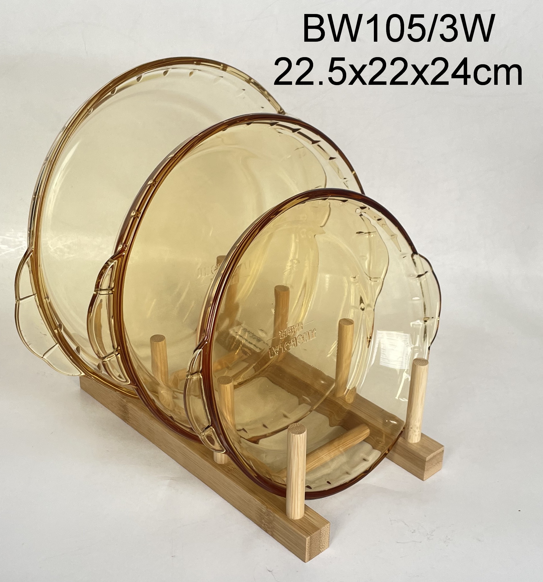 3pcs amber glass pie dish with wooden rack