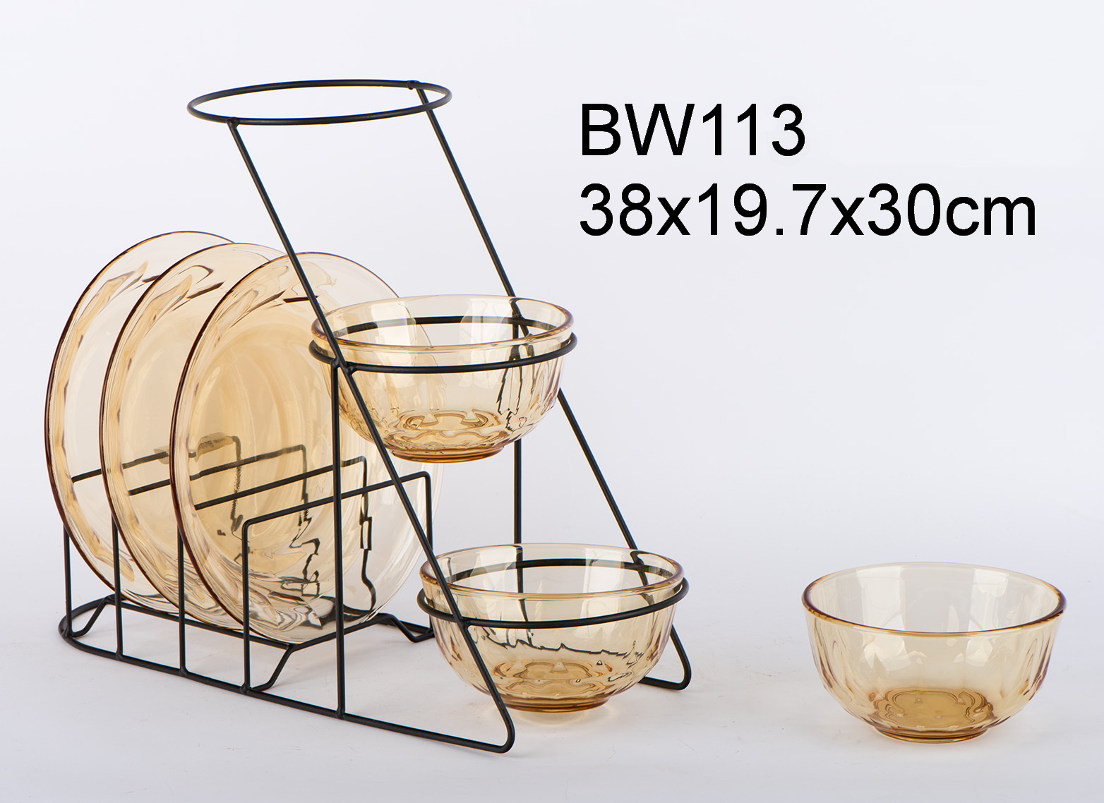 6pcs color glass plates and salad bowl set with metal rack