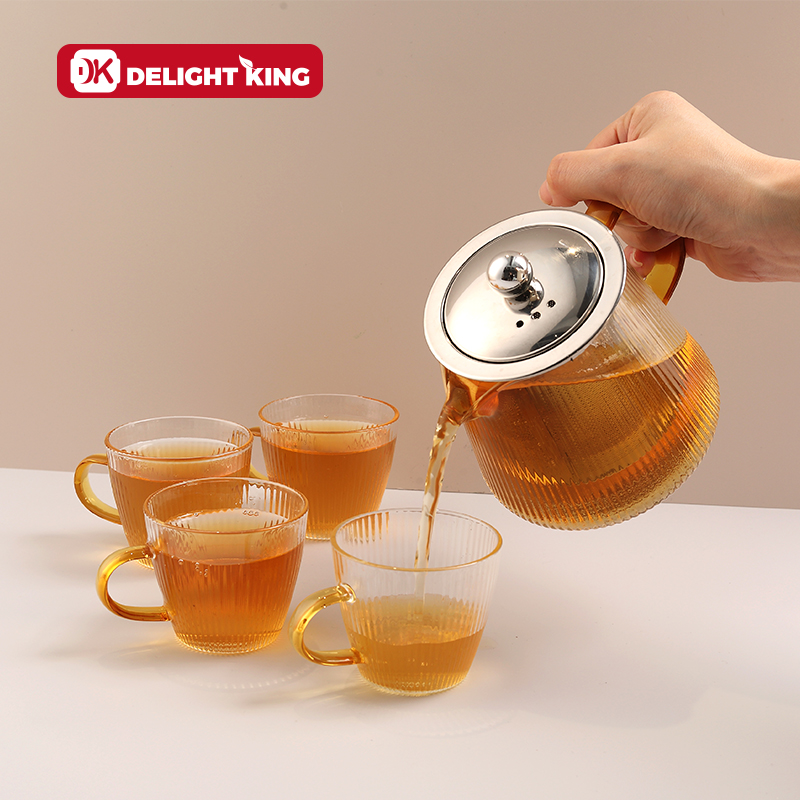 Stripe glass teapot with stainless steel infuser
