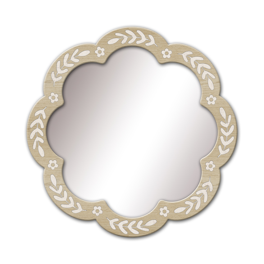 Wooden Floral Mirror Wall Decoration