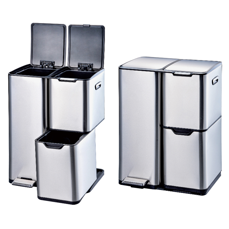 Stainless Steel Recycling Bins Rectangular Dual Compartment trash can 45L/60L