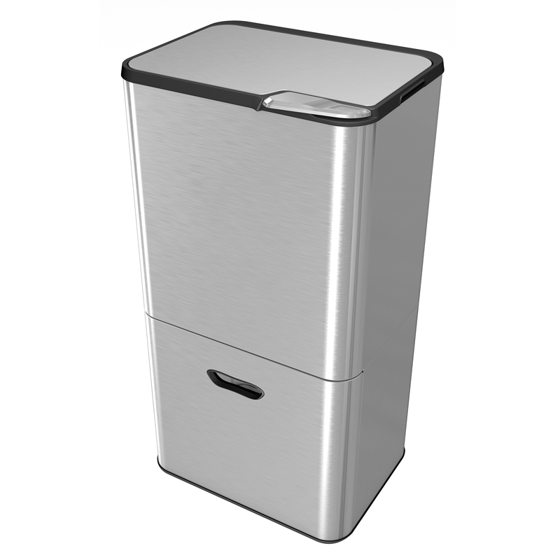 33L+27L Stainless Steel Recycling Bins Rectangular Dual Compartment trash can 45L/60L