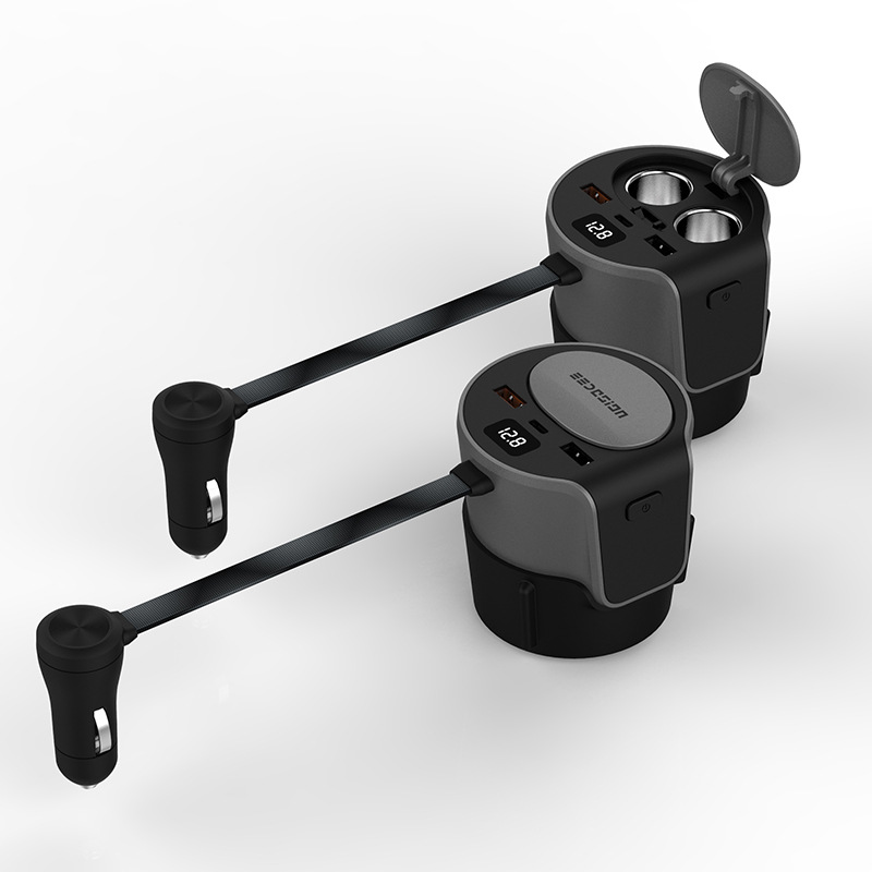 HUB DOCKING STATION FOR MODEL3/Y Dual USB Cup Holder LED display Cigarette Lighter Socket