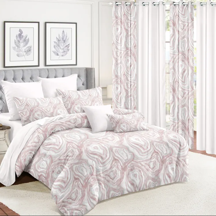 100% Cotton Luxury Soft Patchwork Printed quilted Duvet Cover Bedding Set with curtain pillowcase