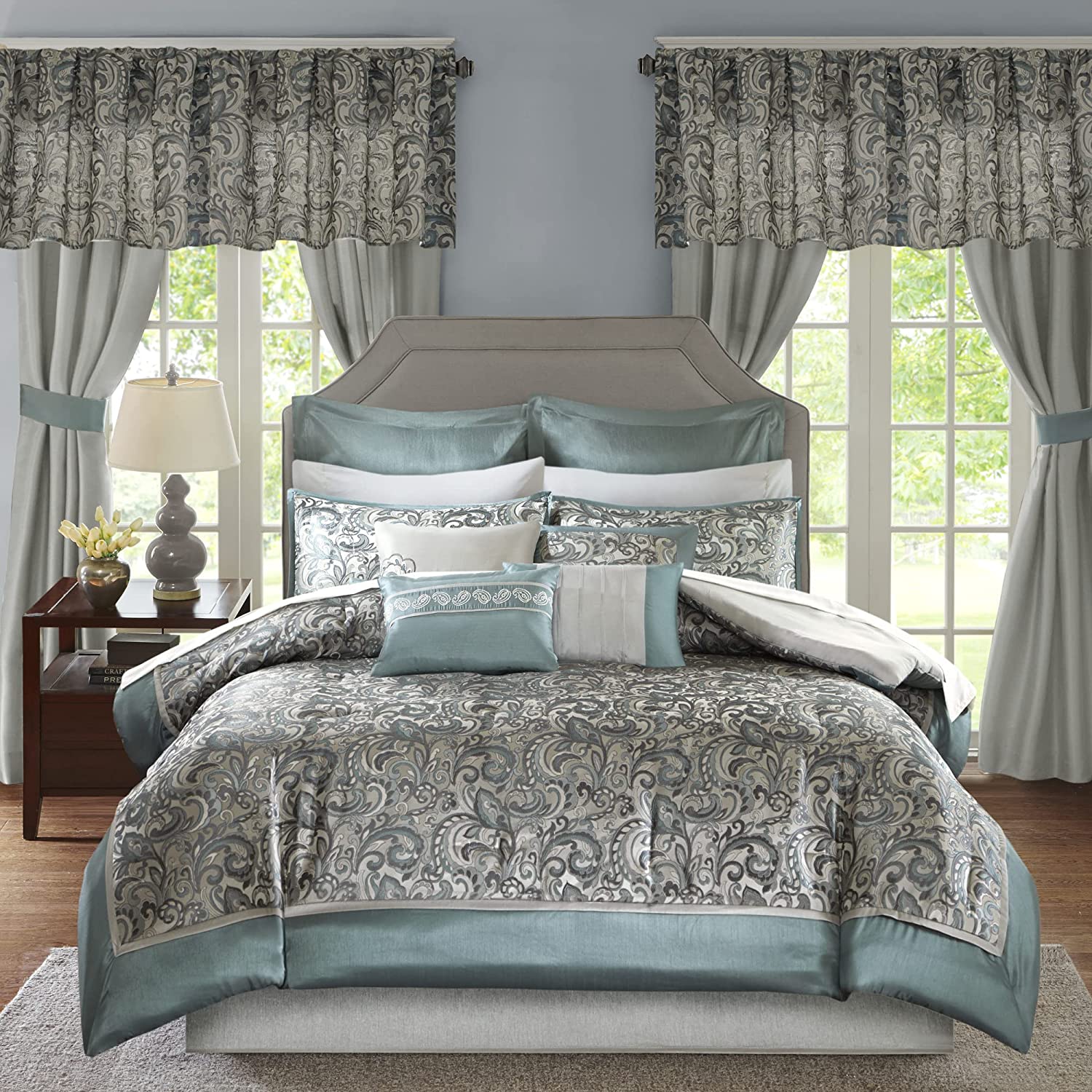 OEM design microfiber Pillowcase Sheet set Bed Tensilk spray duvet cover with embroidered curtain