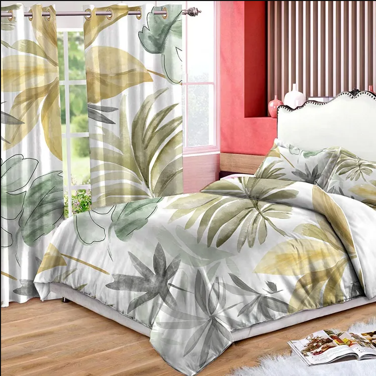 OEM Embroidered Pure Cotton Breathable Pillowcase Sheets set Bedding duvet cover with Soft Curtain