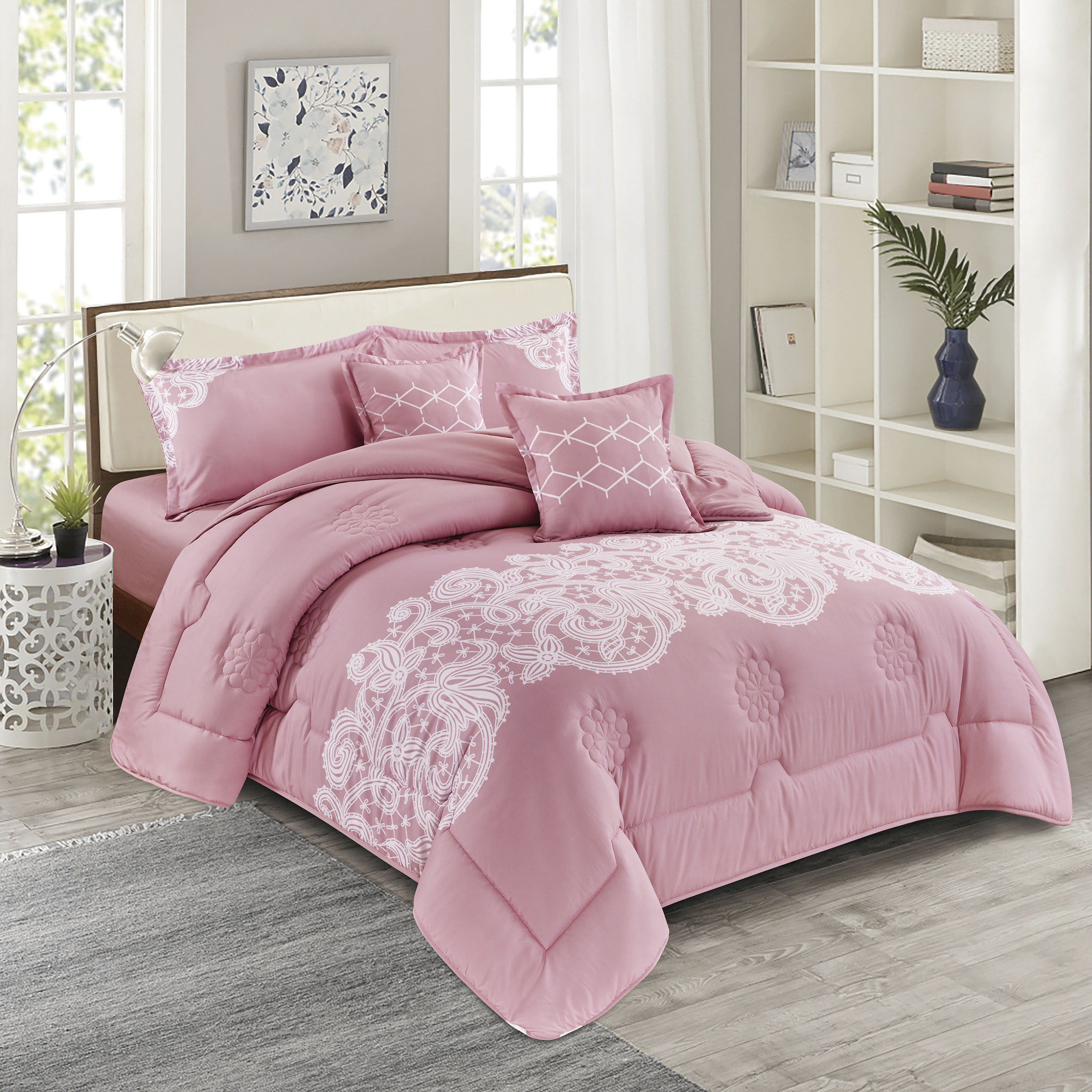 7 Pieces Bed in a Bag Comforter Set Queen Digital Printig Bedding Set Microfiber Comforter Sets