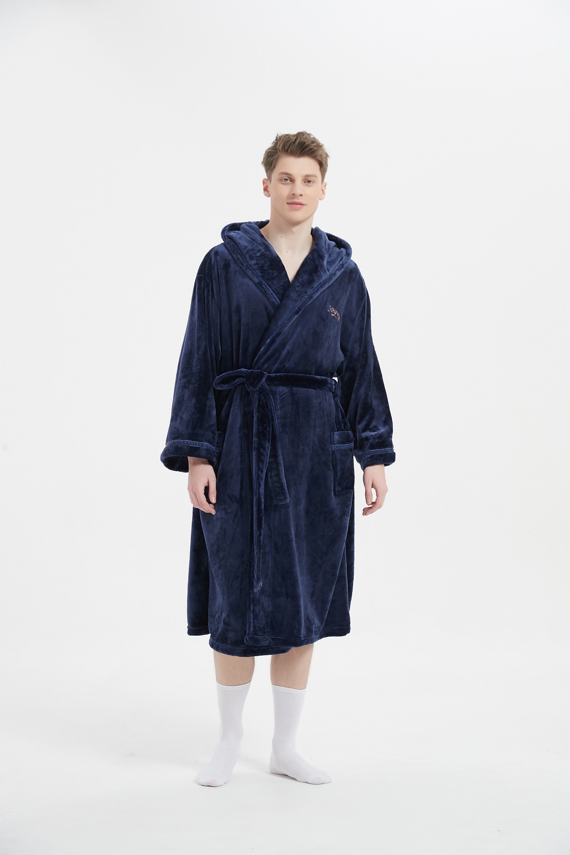 Flannel thickened couples style hooded bathrobe