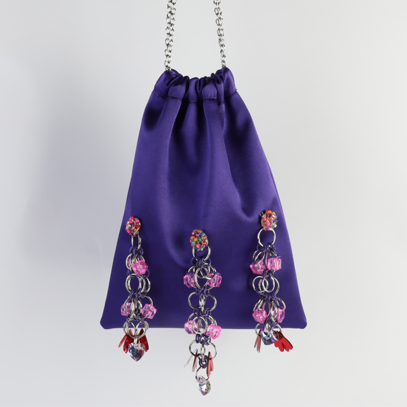 French style Flower evening party bag Hand-woven beaded tassel bag clutch bag