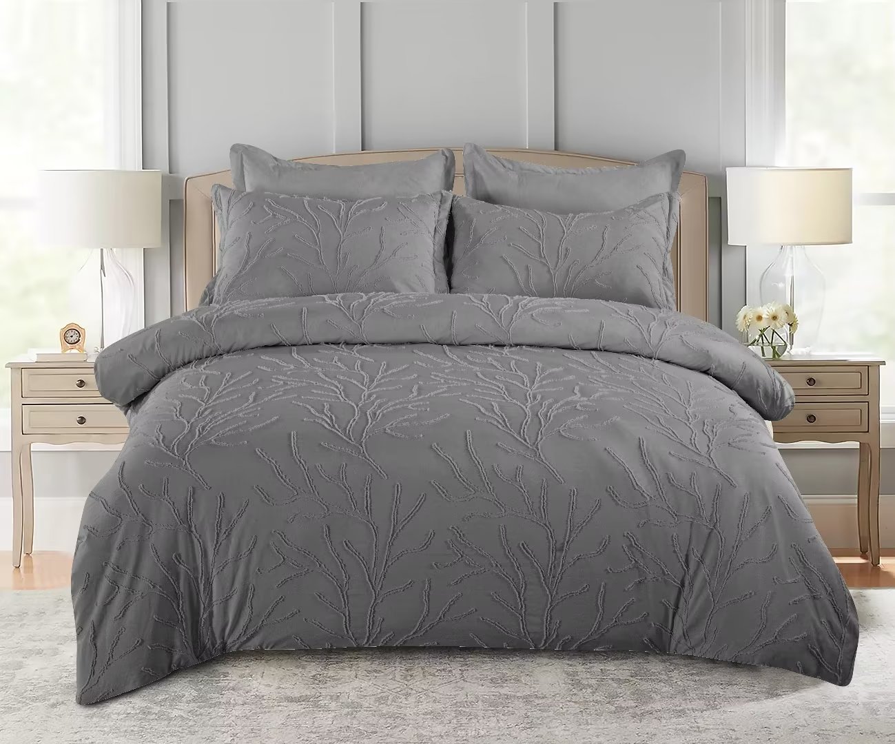 Boho King Bedding Set for All Seasons, 3 Pieces Embroidery Shabby Chic Spring Bedding Duvet Covers