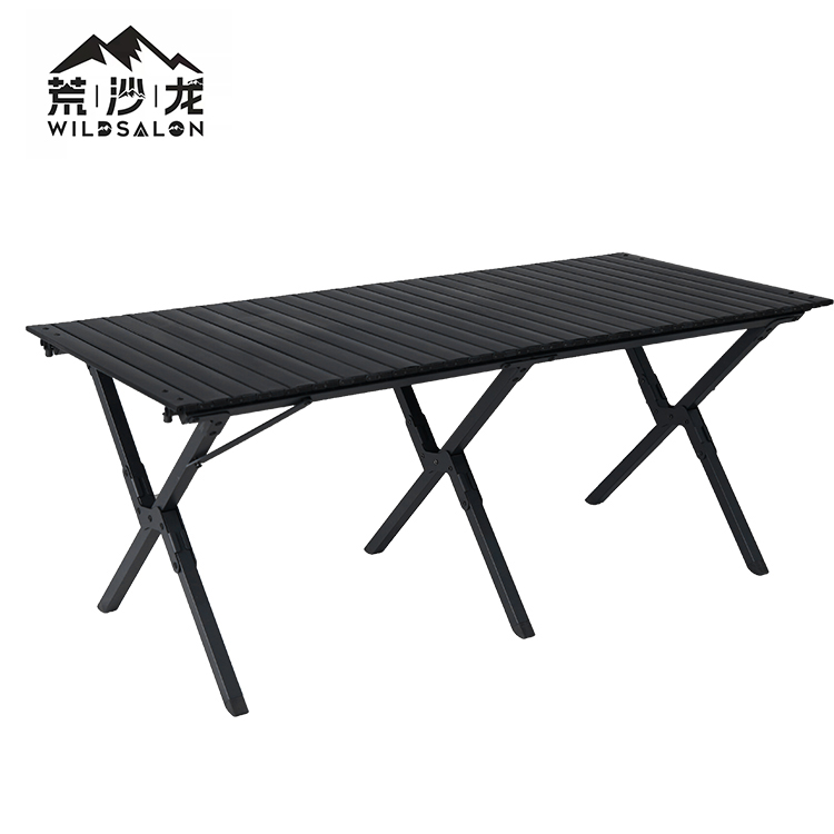 WildSalon Hot Sell Family table Outdoor Picnic Tab Black Aluminum Roll Top Foldable Camping Table