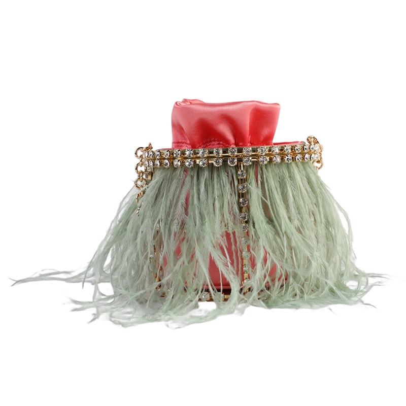 Rhinestone embellished feather clutch bag shoulder bag handbag