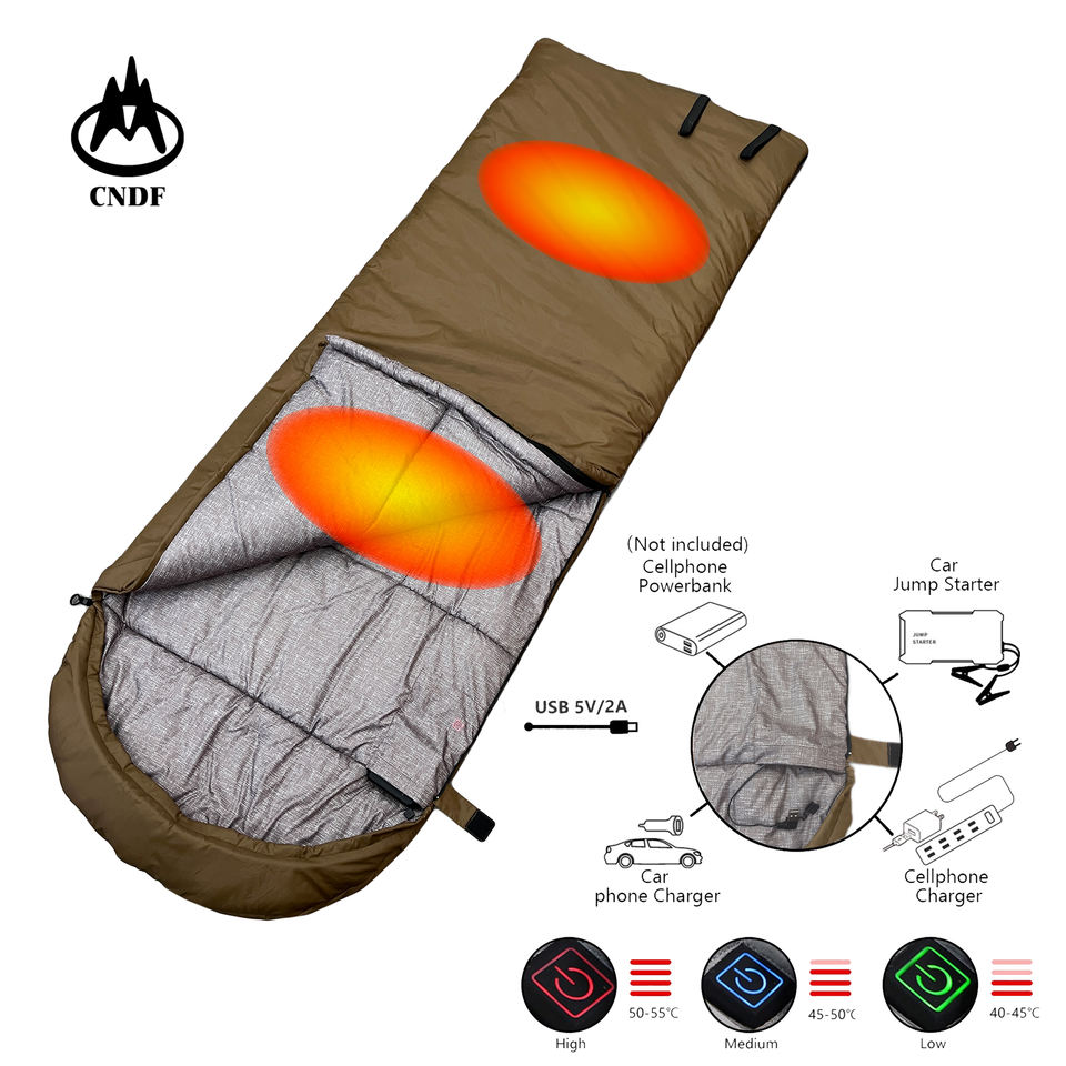 Fctory Direct Sale Customized Heating Envelope Sleeping Bag with Hood for Adult Coulpe Camping