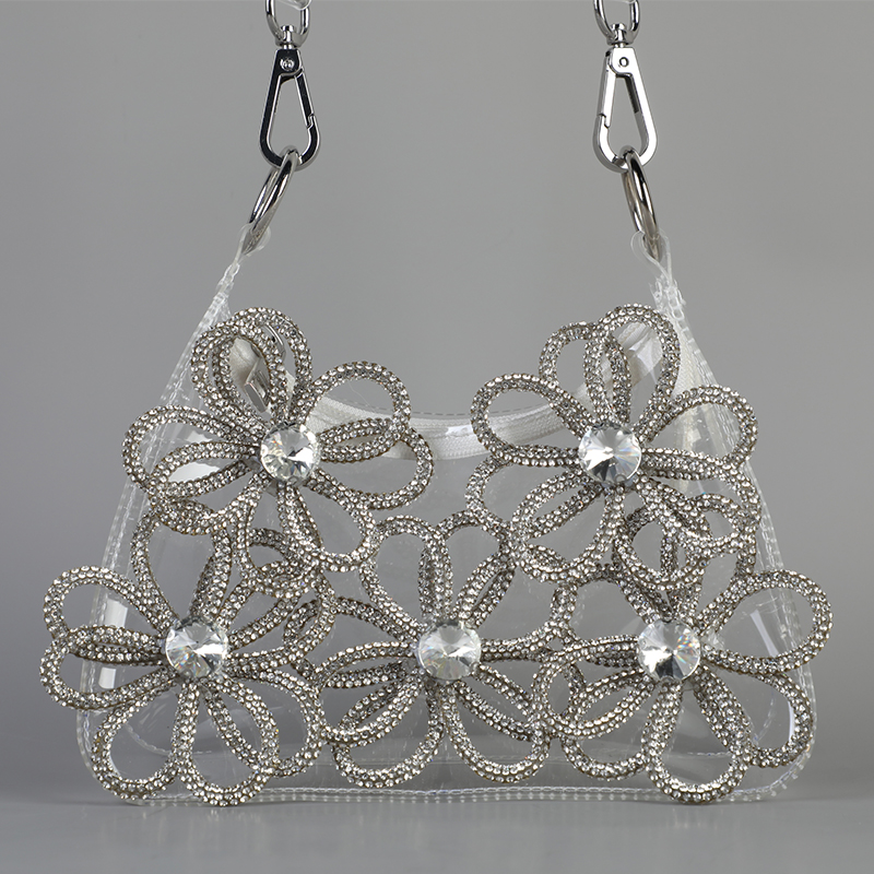Transparent Handbag Shiny Floral decoration shoulder bag handbag clutch bag