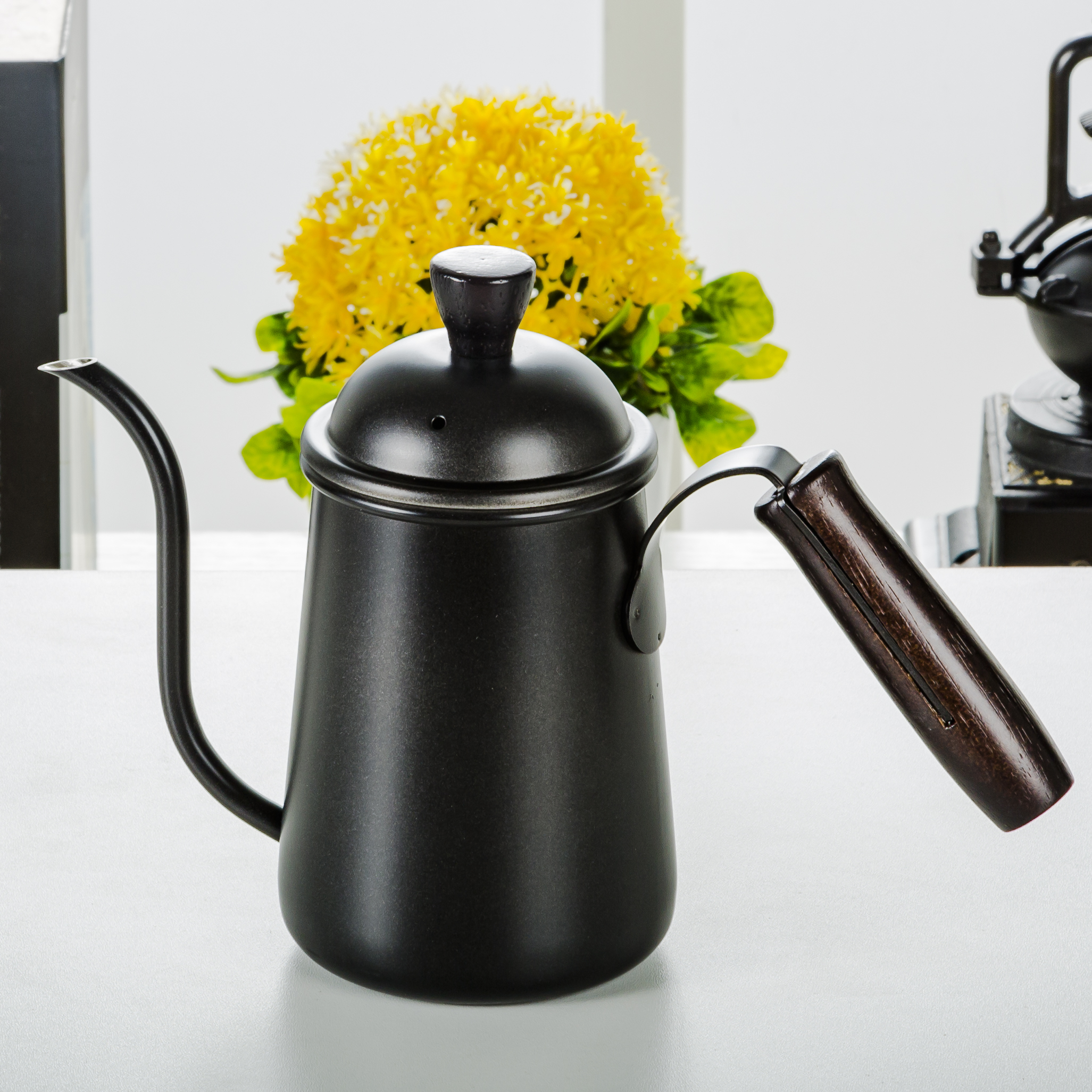 650ML Manual Pour Over Hand Drip Pot Black With Lid Stainless Steel Spout Long Mouth Hotel Travel