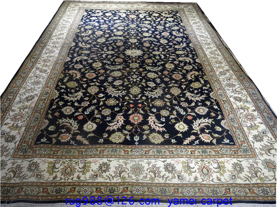Dark blue hand knotted silk persian carpet for sitting room and bedding room