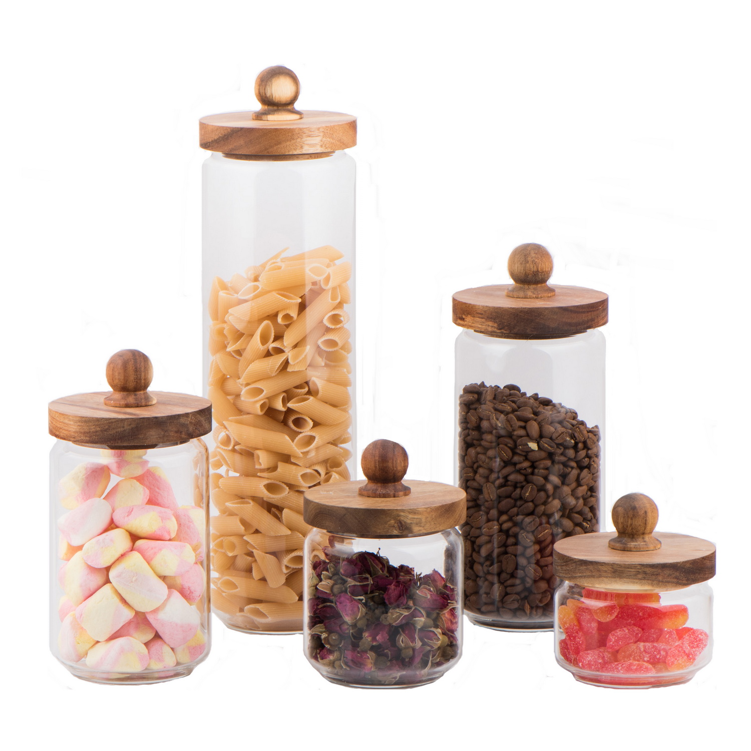 High borosilicate glass storage jar with acacia wood lid