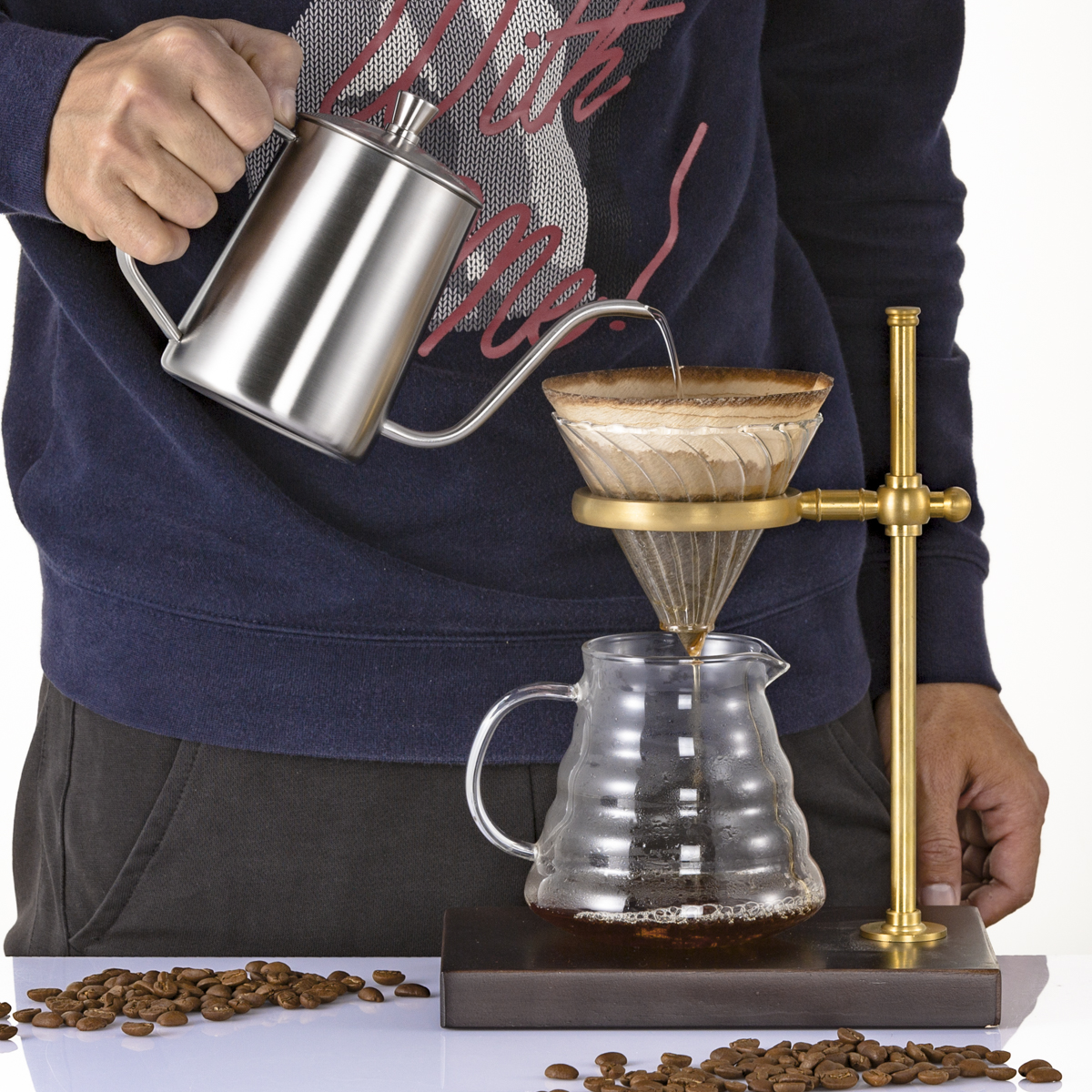 600ML Stainless Steel Handle Drip Coffee Pot with Long Gooseneck Spout Pour Over Coffee Kettle