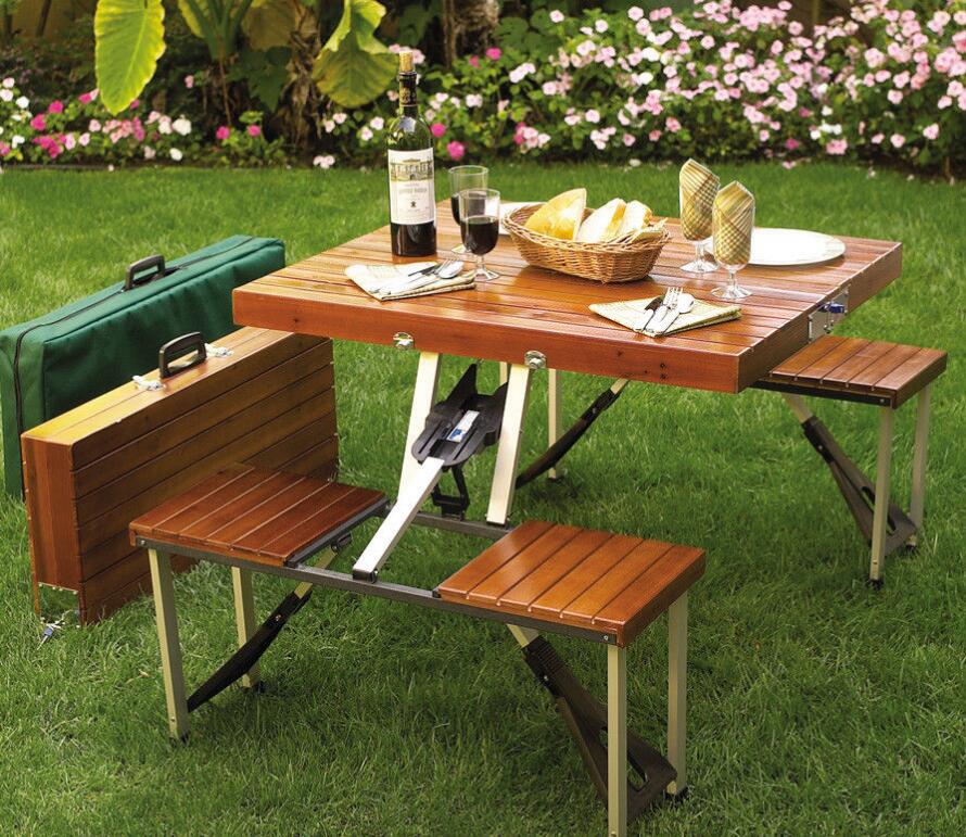 Outdoor folding wooden table