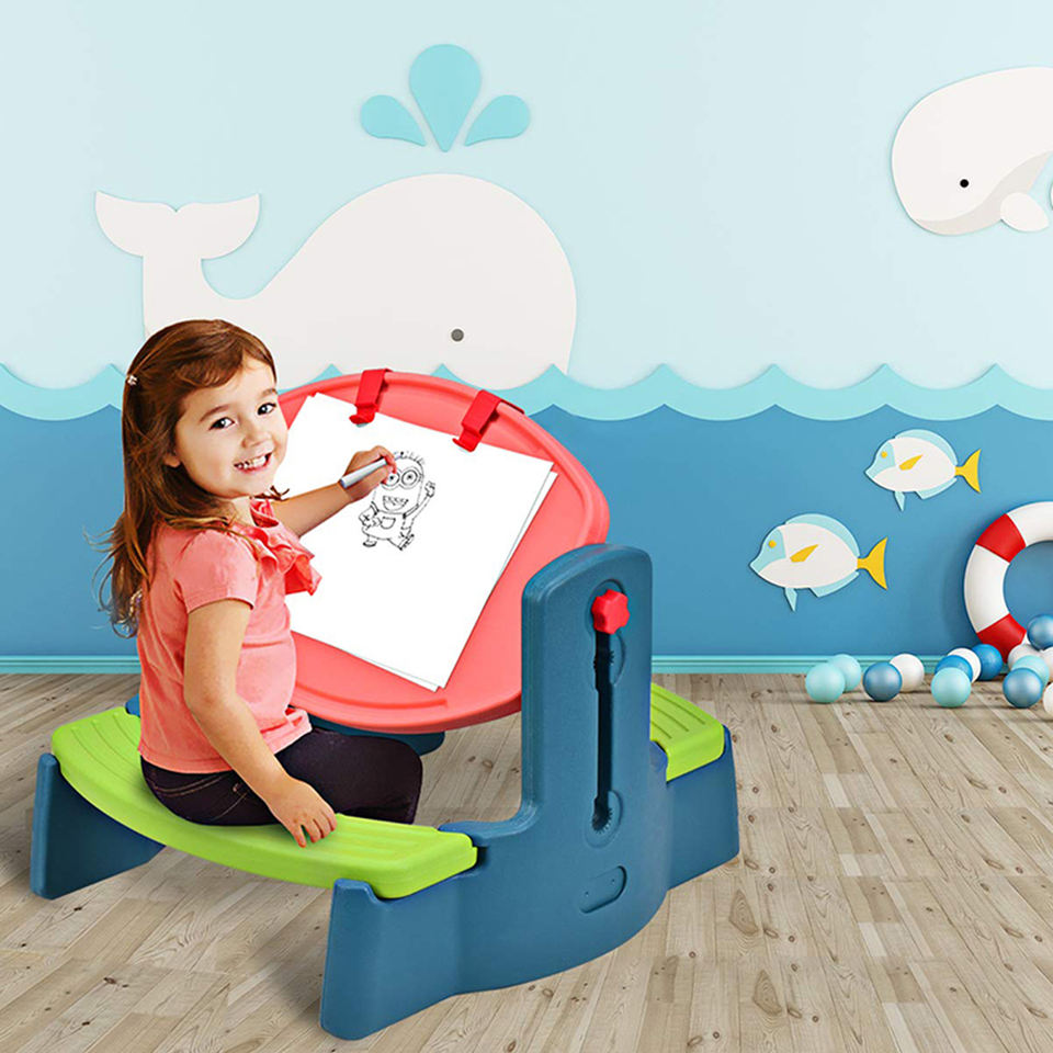 kids table with drawing board
