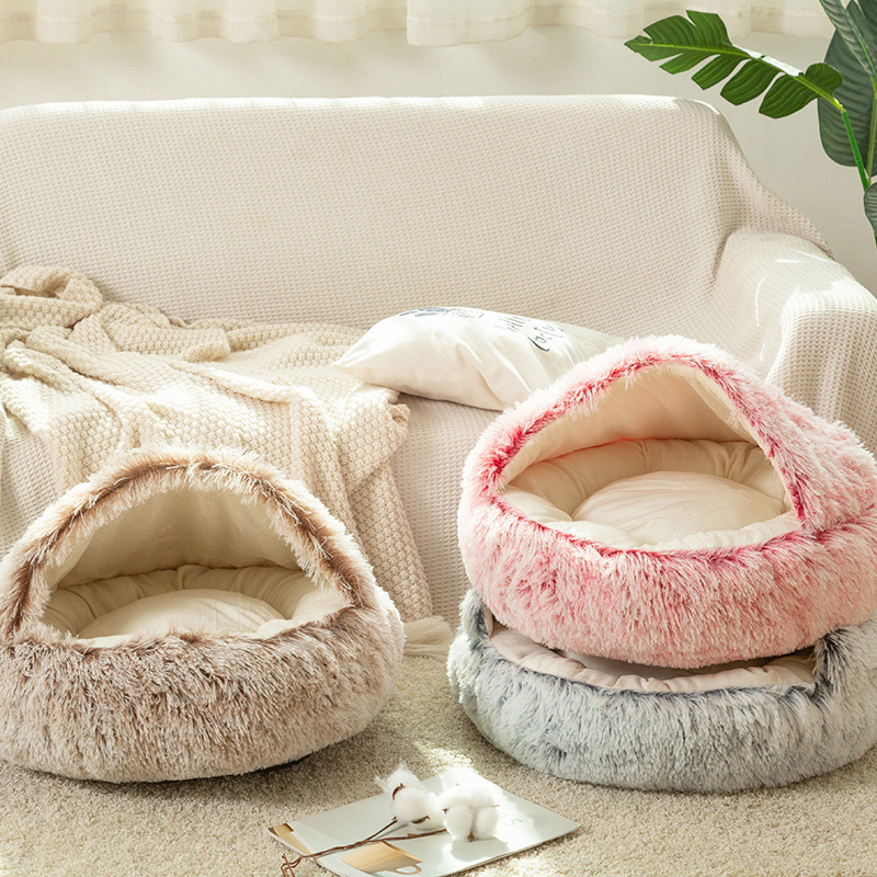 Readortextile Round Plush Burrowing Cave Hooded Pet Bed Self Warming Pet Bed Pet Mat For Cats Dogs