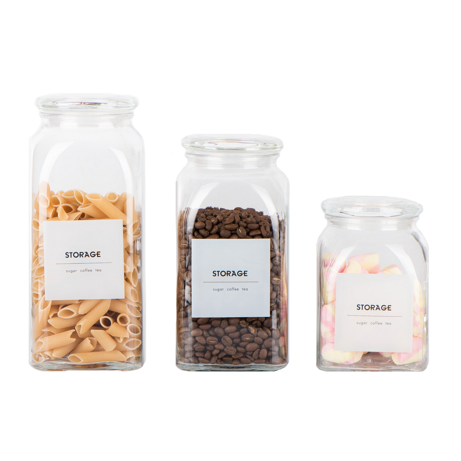 glass storage jar with glass lid and decal printing for pasta coffee candy nuts storage CCP865K