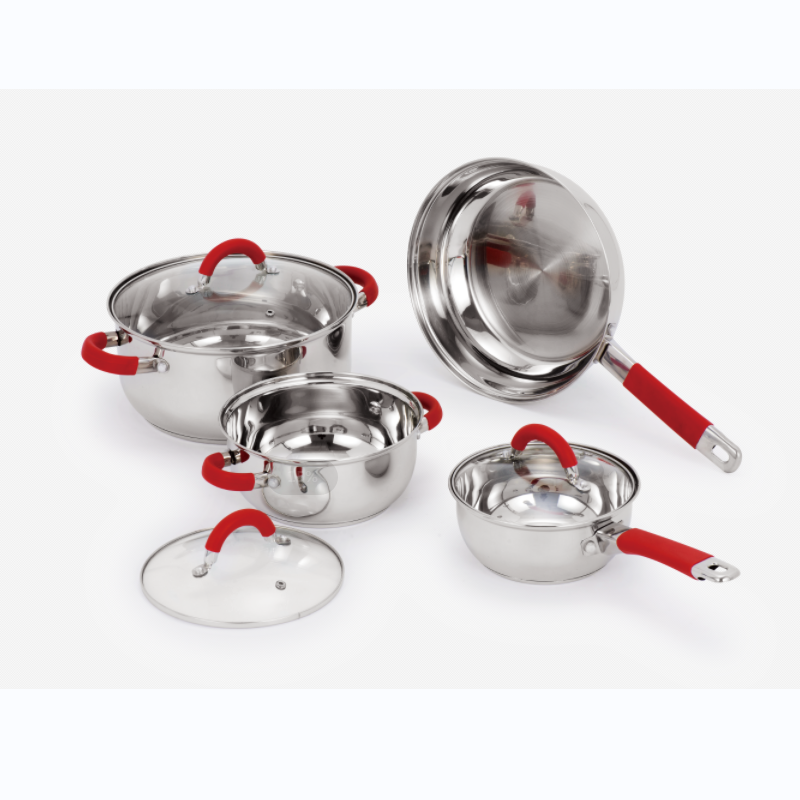 Household 7pcs Stainless Steel Cookware Set with Silicone Coated Hollow Handle