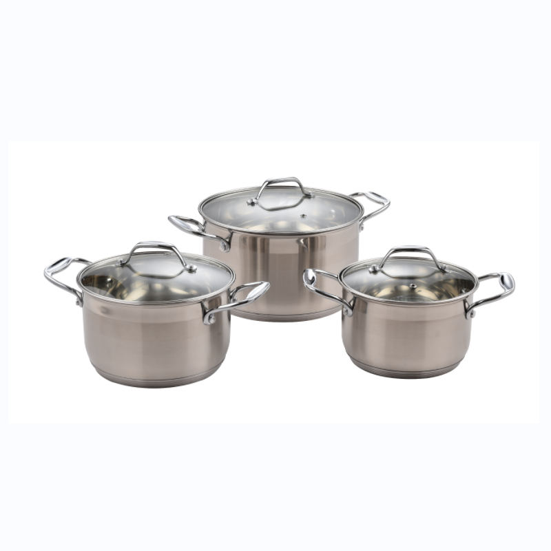 Household 6pcs Stainless Steel Cookware Set with Zinc Alloy Handle-Glass Lid