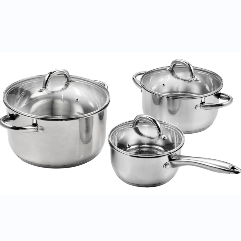 Household 6pcs Stainless Steel Cookware Set with Hollow Handle-Glass Lid