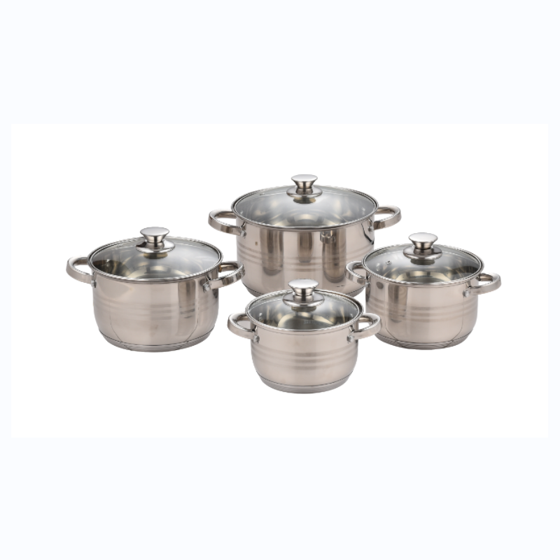 Household 8pcs Stainless Steel Cookware Set with Hollow Handle-Glass Lid