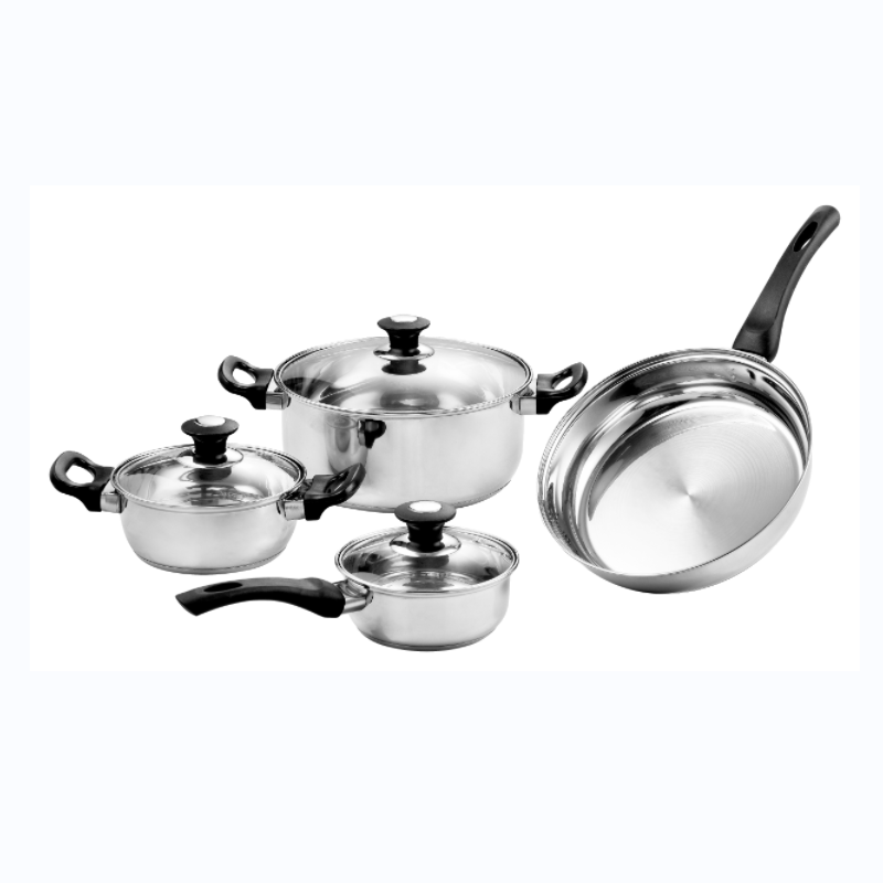 Household 7pcs Stainless Steel Cookware Set with Black Bakelite Handle - Glass Lid