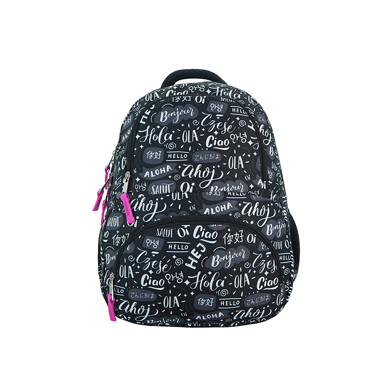 Hot selling Haslor large volume trend black print fashion teen student bag travel backpack