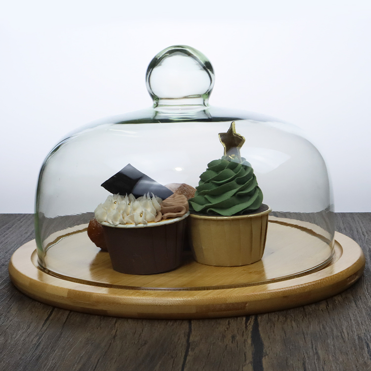 Factory Wholesale Cake Plate with Dome Wood Cake Stand with Glass Dome Cake Dome