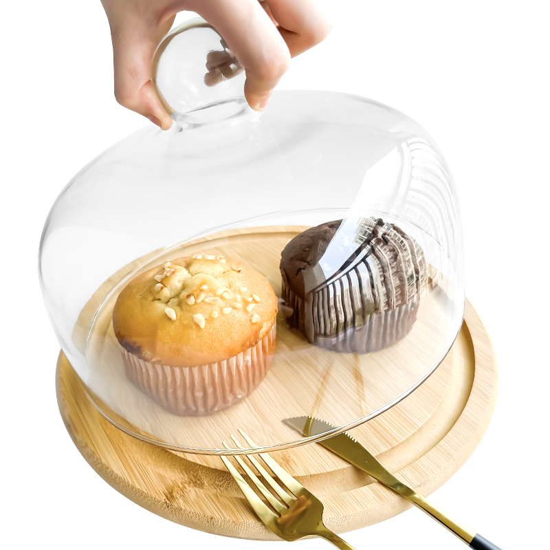 Factory Wholesale Cake Plate with Dome Wood Cake Stand with Glass Dome Cake Dome