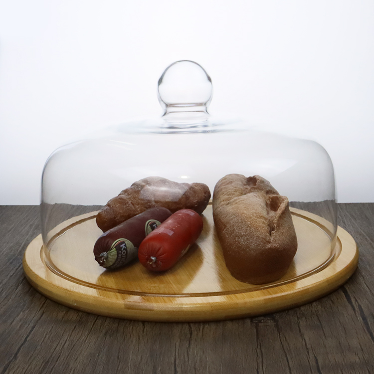 Factory Wholesale Cake Plate with Dome Wood Cake Stand with Glass Dome Cake Dome