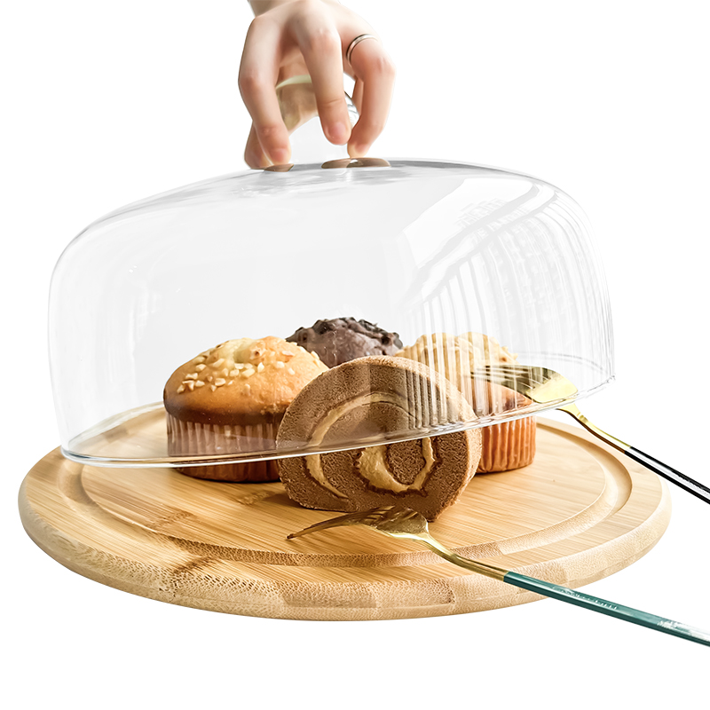 Factory Wholesale Cake Plate with Dome Wood Cake Stand with Glass Dome Cake Dome