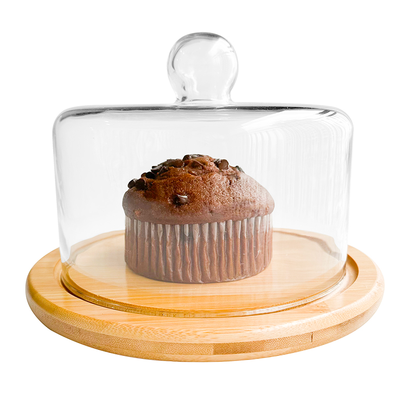 Factory Wholesale Cake Plate with Dome Wood Cake Stand with Glass Dome Cake Dome