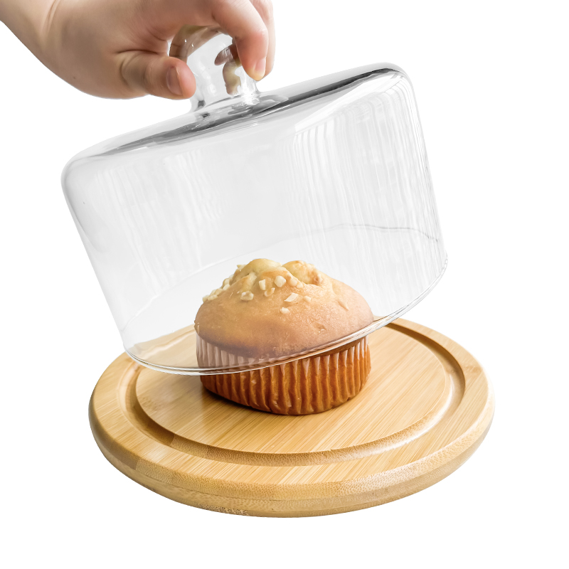 Factory Wholesale Cake Plate with Dome Wood Cake Stand with Glass Dome Cake Dome