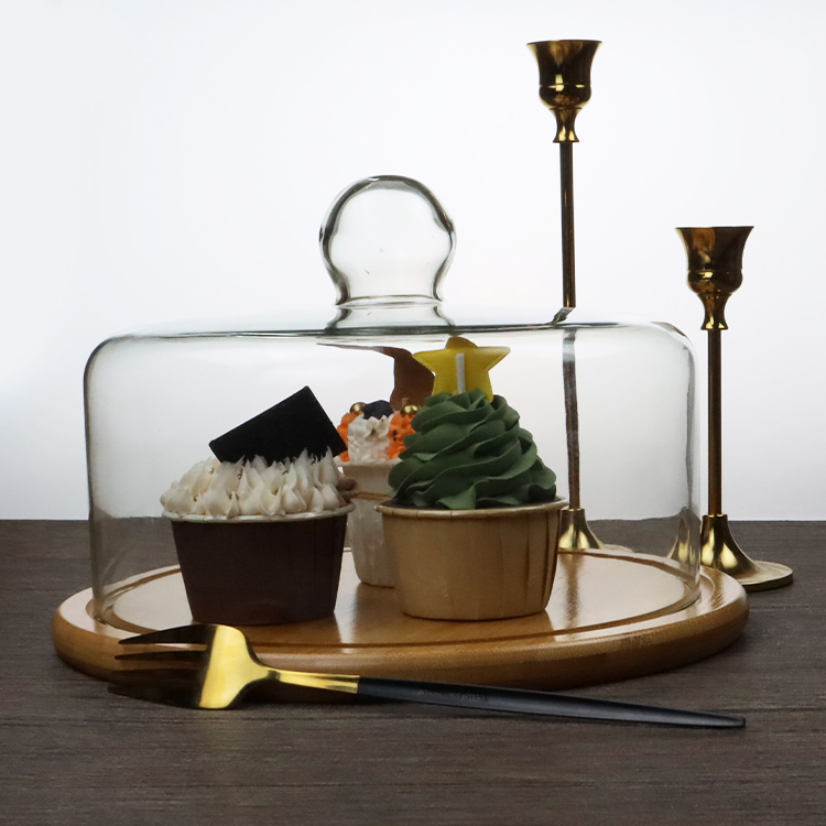 Factory Wholesale Cake Plate with Dome Wood Cake Stand with Glass Dome Cake Dome
