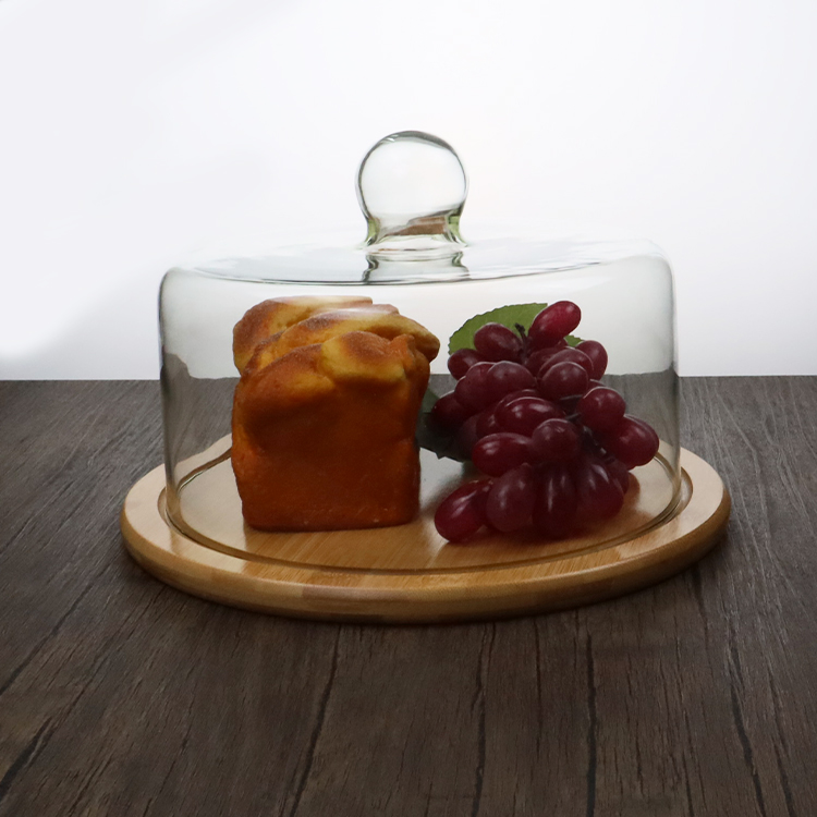 Factory Wholesale Cake Plate with Dome Wood Cake Stand with Glass Dome Cake Dome