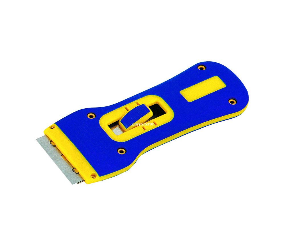 HAUTINE Blue-Yellow Cleaning Scraper Plastic Razor Scraper with Double-Edged 43X22mm Metal Blades