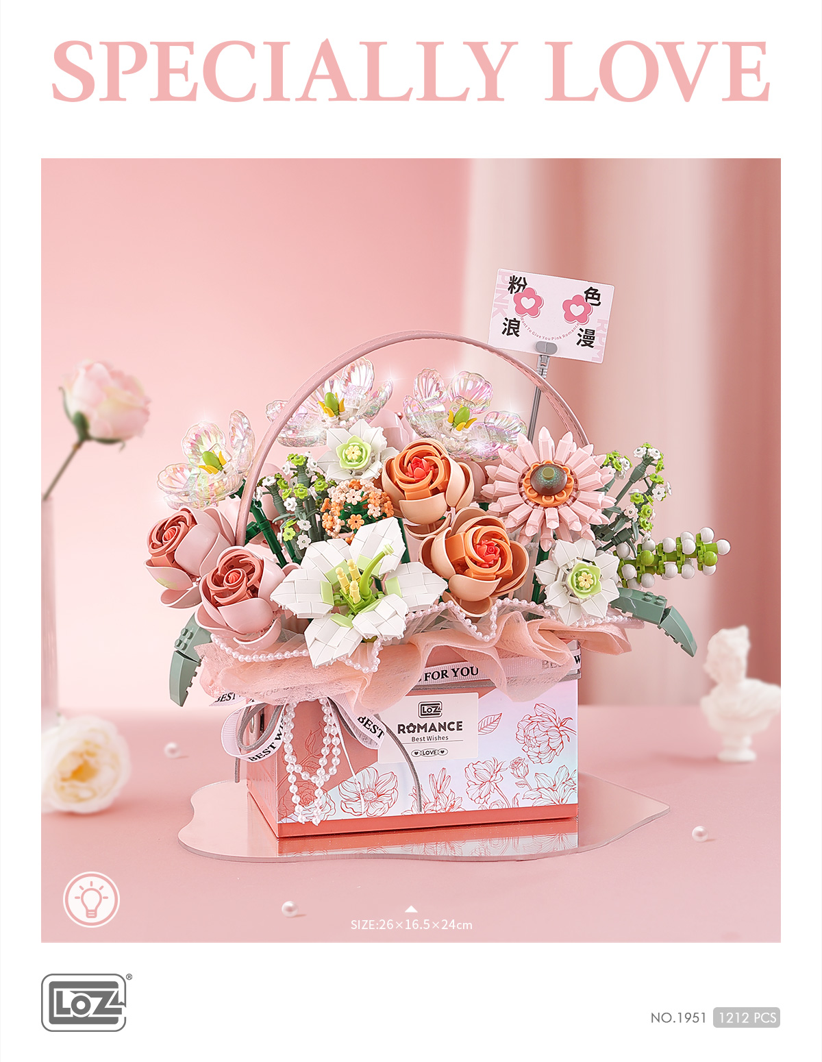 LOZ Mini building block — Flower bouquet gift box pink